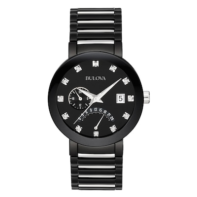 Men's Bulova Modern Diamond Accent Two-Tone IP Watch with Black Dial (Model: 98D109)