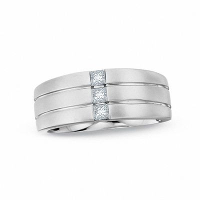 Men's 0.25 CT. T.W. Square-Cut Diamond Three Stone Band in 14K White Gold