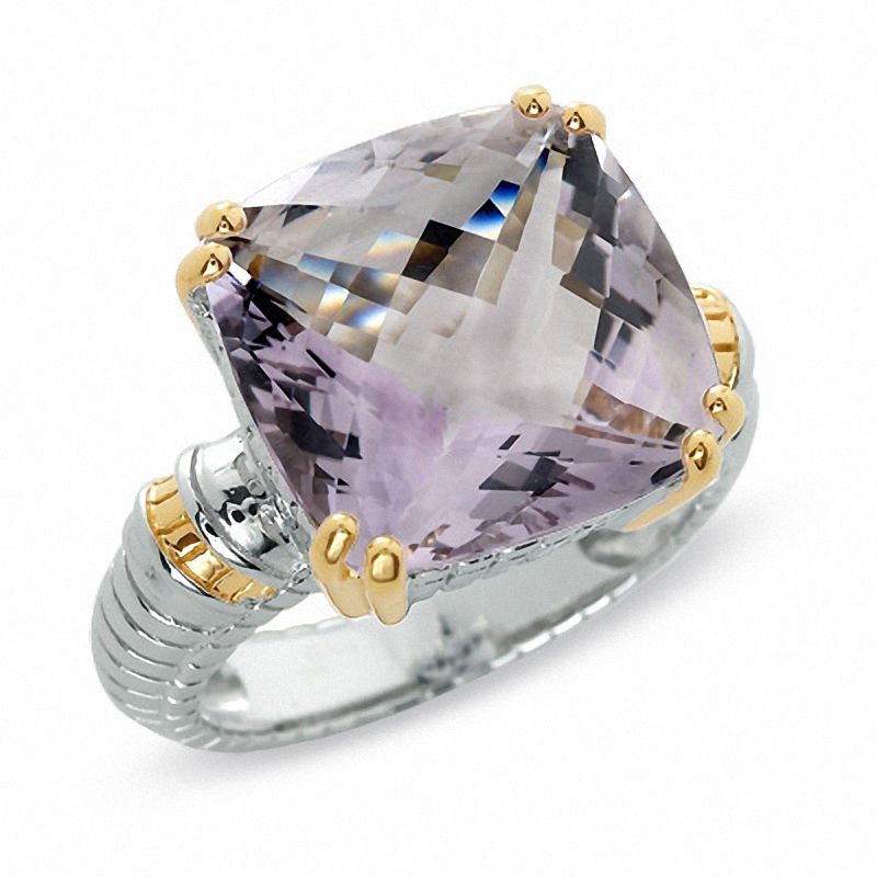 Cushion-Cut Rose De France Quartz Ring in Two-Tone Sterling Silver with 14K Gold Vermeil Accents|Peoples Jewellers