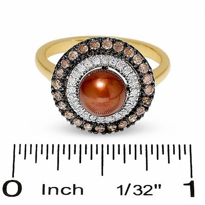 Chocolate Freshwater Cultured Pearl Ring in 14K Gold with Smoky Quartz and Diamond Accents