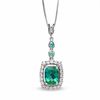 Thumbnail Image 0 of Cushion-Cut Lab-Created Emerald and White Sapphire Pendant in 14K White Gold with Diamond Accent