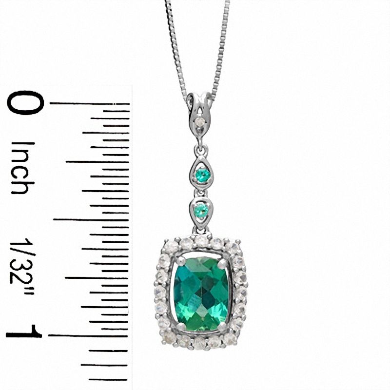 Cushion-Cut Lab-Created Emerald and White Sapphire Pendant in 14K White Gold with Diamond Accent