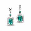 Thumbnail Image 0 of Cushion-Cut Lab-Created Emerald and White Sapphire Earrings in 14K White Gold with Diamond Accents