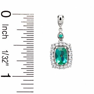 Cushion-Cut Lab-Created Emerald and White Sapphire Earrings in 14K White Gold with Diamond Accents