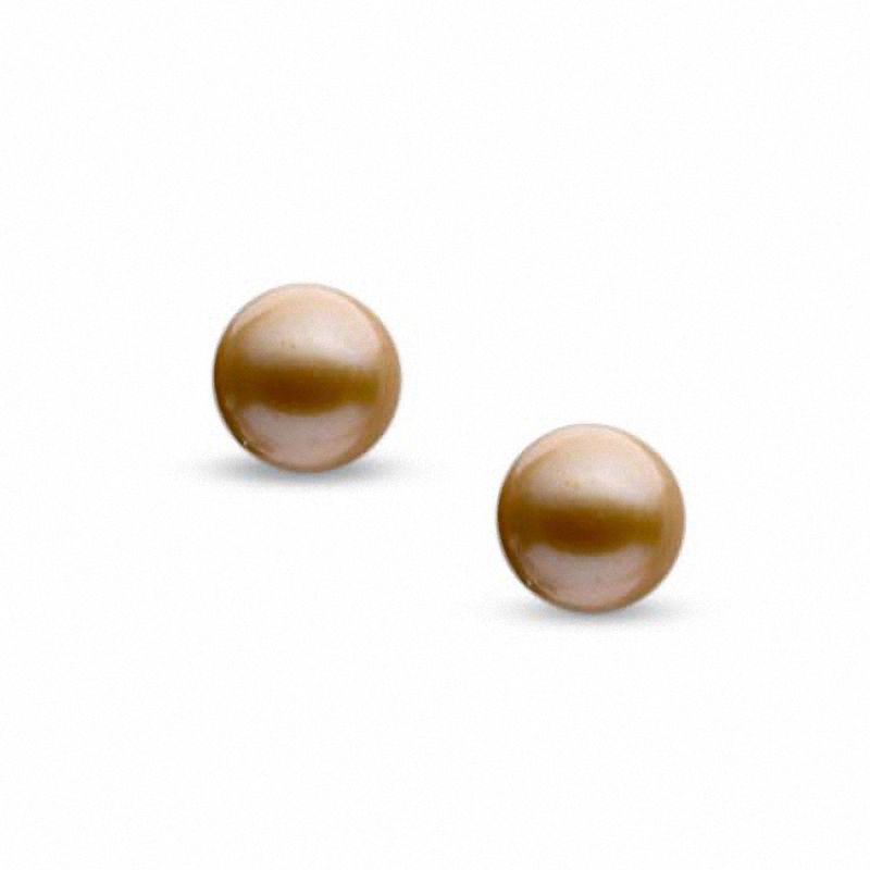 8.0mm Champagne Freshwater Cultured Pearl Stud Earrings in 14K Gold