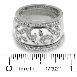 0.25 CT. T.W. Diamond White Enamel Swirl Band in Sterling Silver