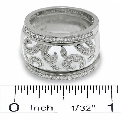 0.25 CT. T.W. Diamond White Enamel Swirl Band in Sterling Silver