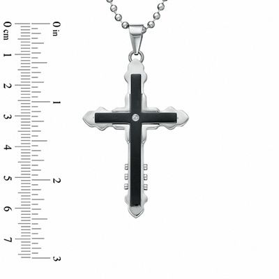 Men's Black IP Stainless Steel Cross Pendant with Diamond Accent