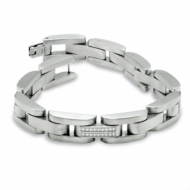 Men's 0.36 CT. T.W. Diamond Stainless Steel Link Bracelet