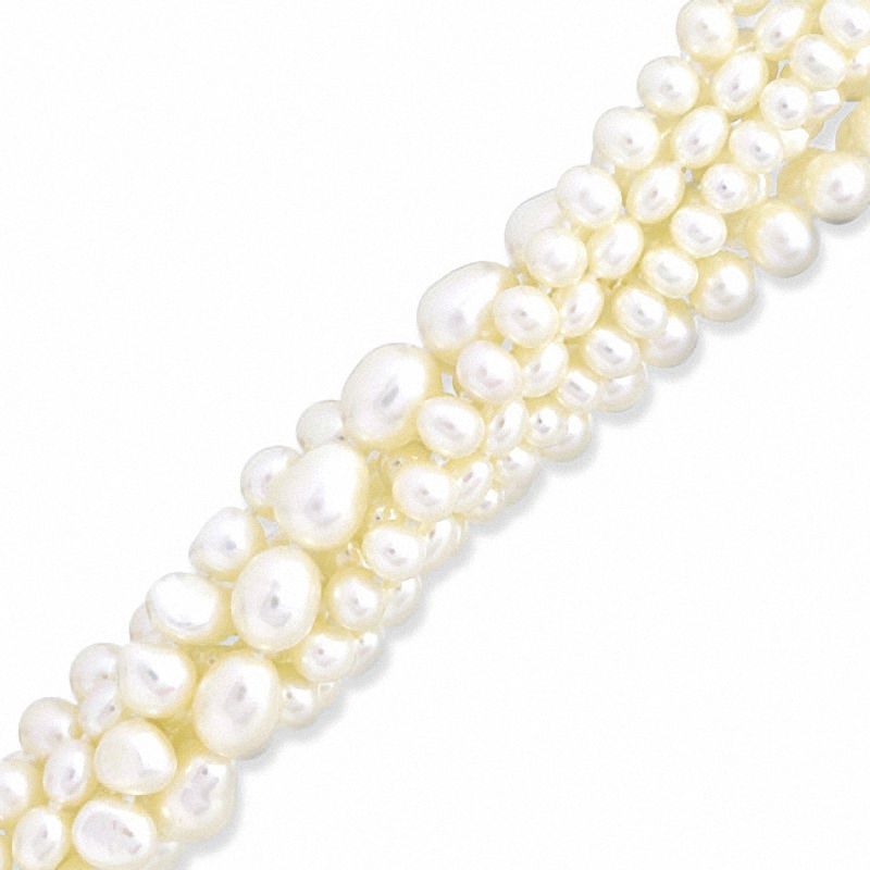 Multi-Strand Graduated Freshwater Cultured Pearl Bracelet with Sterling Silver Clasp