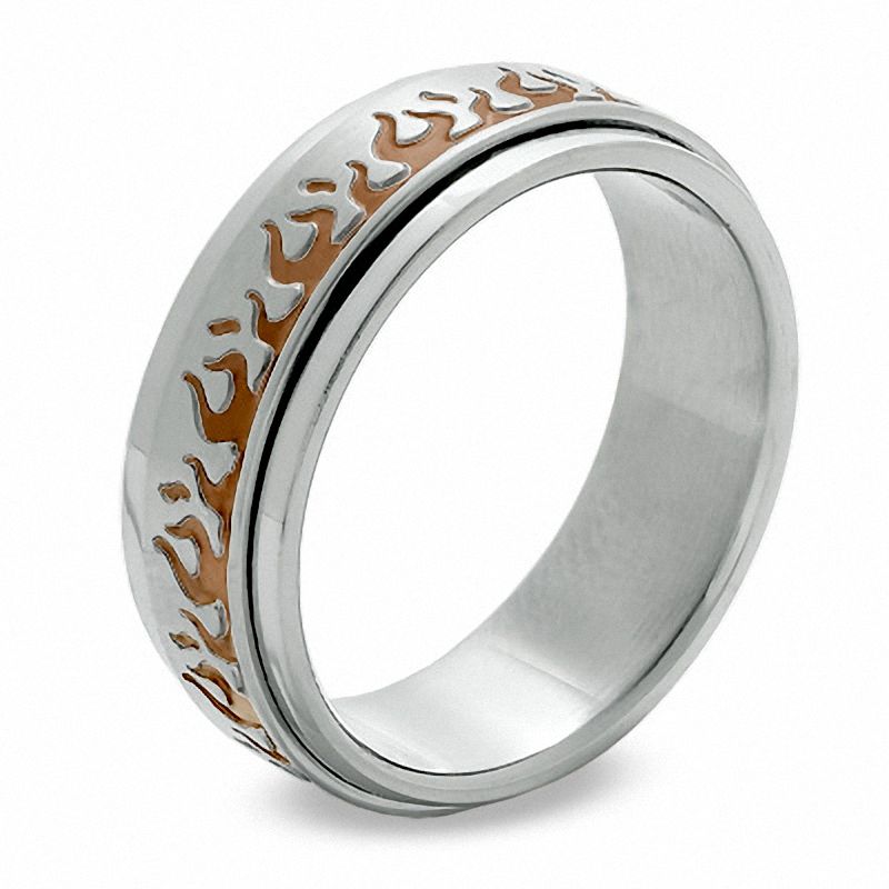 Men's Stainless Steel Ring with Brown IP Flames|Peoples Jewellers