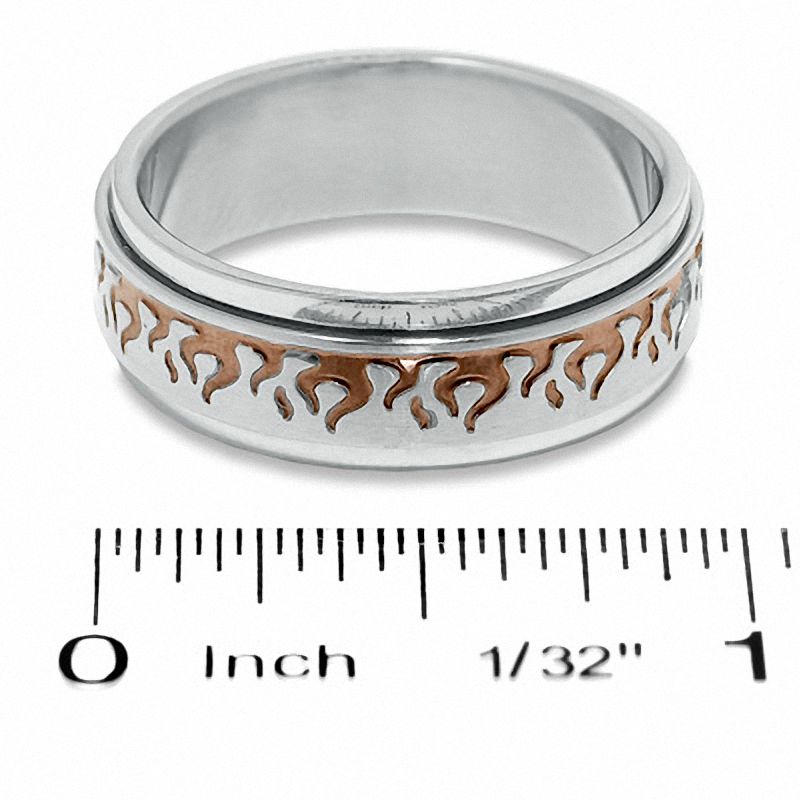 Men's Stainless Steel Ring with Brown IP Flames|Peoples Jewellers