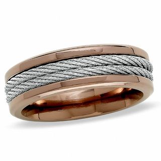 Men's Brown IP Stainless Steel and Cable Band - Size 10