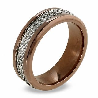 Men's Brown IP Stainless Steel and Cable Band - Size 10