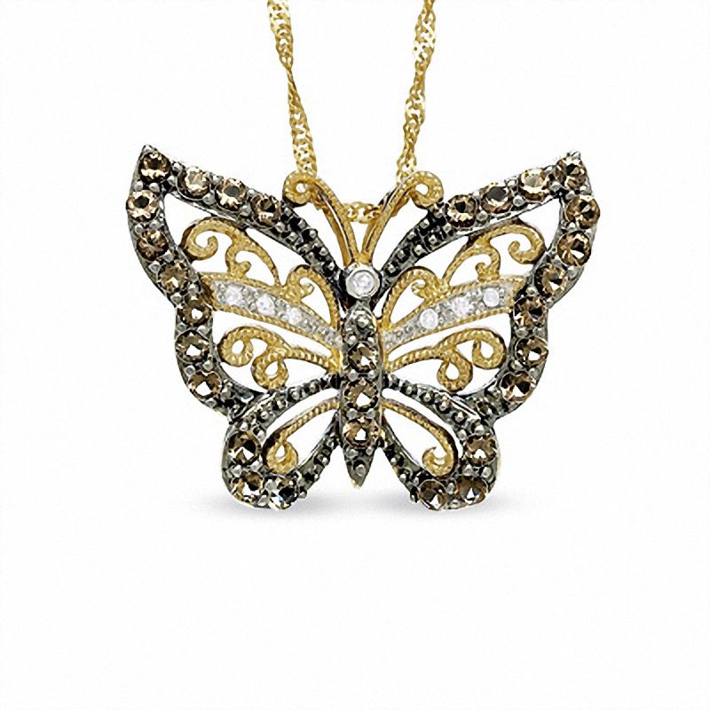 Smoky Quartz Butterfly Pendant in 10K Gold with Diamond Accents|Peoples Jewellers