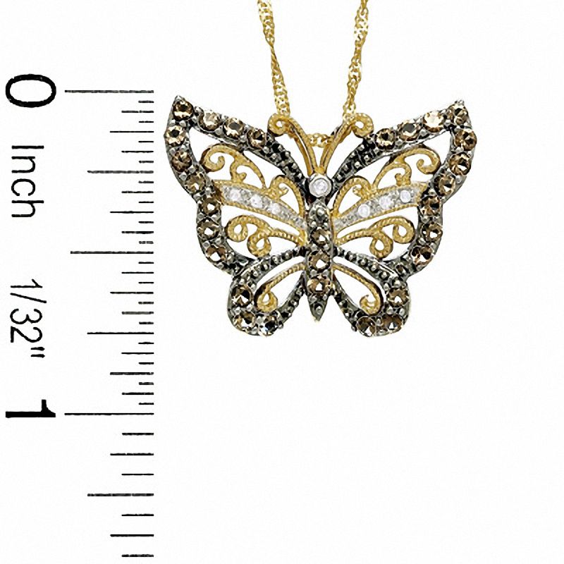 Smoky Quartz Butterfly Pendant in 10K Gold with Diamond Accents