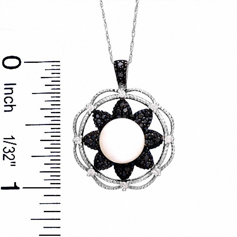 Freshwater Cultured Pearl Pendant in 14K White Gold with 0.33 CT. T.W. Enhanced Black and White Diamonds