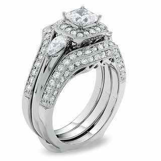 2.00 CT. T.W. Princess-Cut Diamond Bridal Set in 14K White Gold