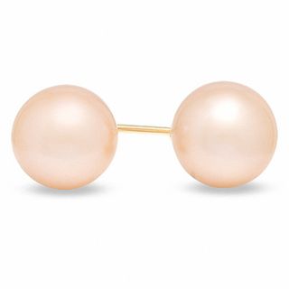 9.0-10.0mm Pink Freshwater Cultured Pearl Stud Earrings in 14K Gold