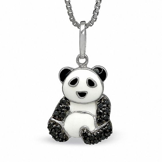 0.25 CT. T.W. Black Diamond Enamel Panda Bear Pendant in Sterling Silver