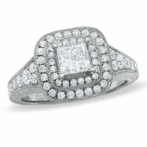 1.20 CT. T.W. Certified Framed Princess-Cut Diamond Ring in 14K White Gold