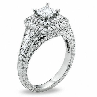 1.20 CT. T.W. Certified Framed Princess-Cut Diamond Ring in 14K White Gold