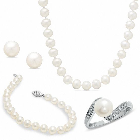 6.0-7.5mm Freshwater Cultured Pearl Four-Piece Set in 14K White Gold-Size 7