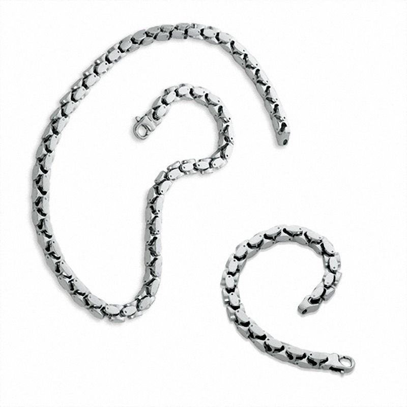 Men's Stainless Steel Heavy Link Necklace and Bracelet Set