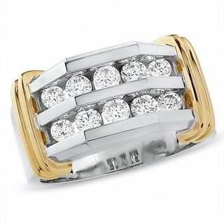 Men's 1.00 CT. T.W. Diamond Double Row Band in 14K Two-Tone Gold