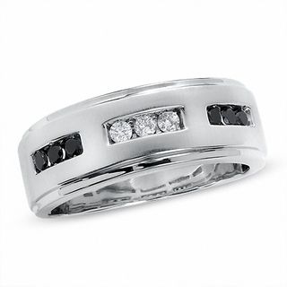 Men's 0.30 CT. T.W. Enhanced Black and White Diamond Three Channel Band in 14K White Gold