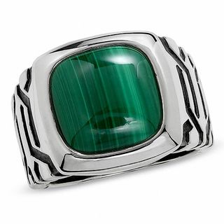 Men's Cushion-Cut Malachite Ring in Sterling Silver