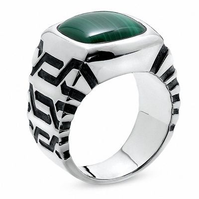 Men's Cushion-Cut Malachite Ring in Sterling Silver