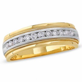 Men's CT. T.W. Diamond Channel Milgrain Band in 14K Two-Tone Gold