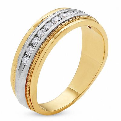 Men's CT. T.W. Diamond Channel Milgrain Band in 14K Two-Tone Gold