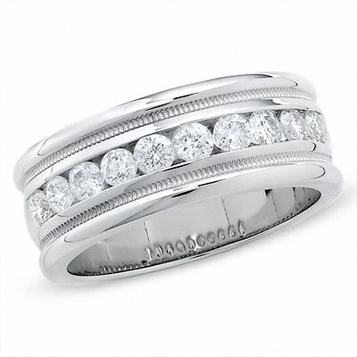 Men's 1.00 CT. T.W. Diamond Channel Milgrain Band in 14K White Gold