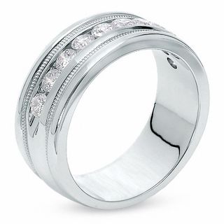 Men's 1.00 CT. T.W. Diamond Channel Milgrain Band in 14K White Gold