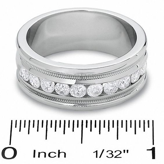 Men's 1.00 CT. T.W. Diamond Channel Milgrain Band in 14K White Gold