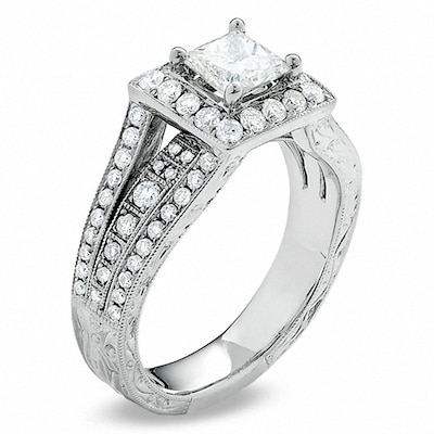 1.38 CT. T.W. Certified Princess-Cut Diamond Bridge Ring in 14K White Gold