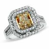 Thumbnail Image 0 of 1.96 CT. T.W. Certified Fancy Yellow Diamond Double Framed Ring in 18K Two-Tone Gold