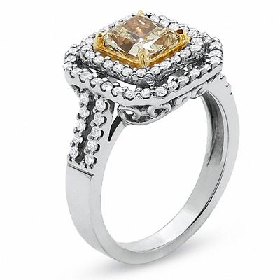 1.96 CT. T.W. Certified Fancy Yellow Diamond Double Framed Ring in 18K Two-Tone Gold