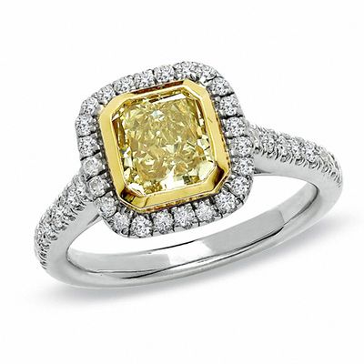 1.46 CT. T.W. Certified Cushion-Cut Fancy Yellow Diamond Ring in 18K Two-Tone Gold