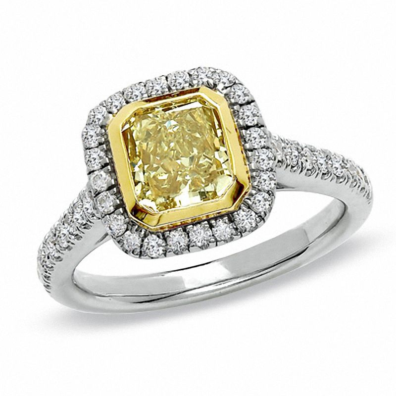 1.46 CT. T.W. Certified Cushion-Cut Fancy Yellow Diamond Ring in 18K Two-Tone Gold|Peoples Jewellers