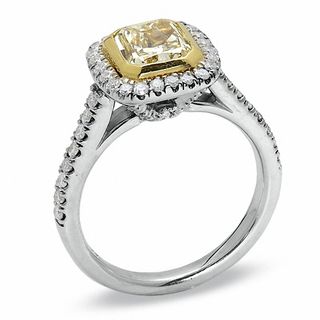 1.46 CT. T.W. Certified Cushion-Cut Fancy Yellow Diamond Ring in 18K Two-Tone Gold