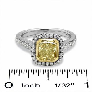 1.46 CT. T.W. Certified Cushion-Cut Fancy Yellow Diamond Ring in 18K Two-Tone Gold