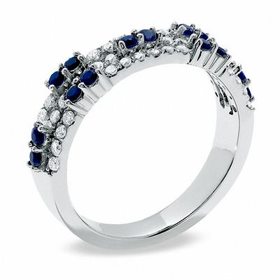 0.75 CT. T.W. Diamond and Blue Sapphire Band in 14K White Gold