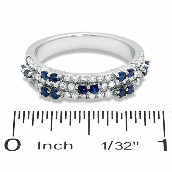 0.75 CT. T.W. Diamond and Blue Sapphire Band in 14K White Gold