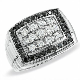 Men's 1.00 CT. T.W. Enhanced Black and White Diamond Cluster Ring in 14K White Gold