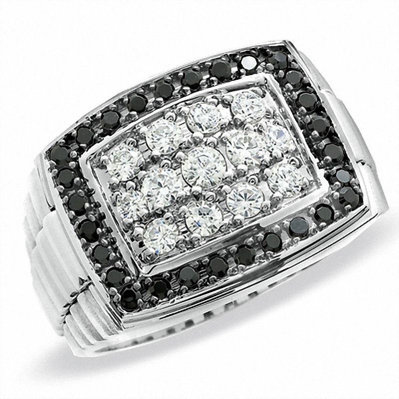 Men's 1.00 CT. T.W. Enhanced Black and White Diamond Cluster Ring in 14K White Gold|Peoples Jewellers