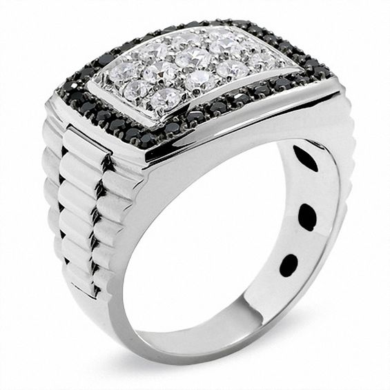 Men's 1.00 CT. T.W. Enhanced Black and White Diamond Cluster Ring in 14K White Gold