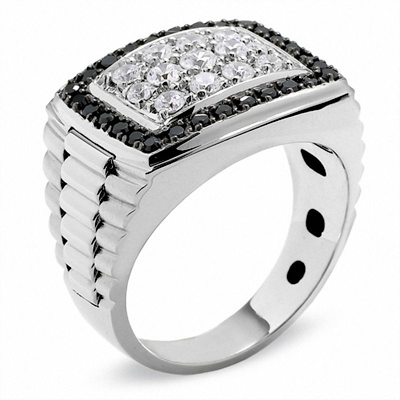 Main Image 2 of Men's 1.00 CT. T.W. Enhanced Black and White Diamond Cluster Ring in 14K White Gold